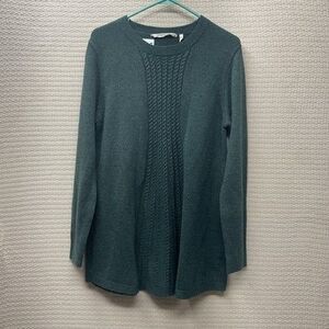 Soft Surroundings Sydney Green Wool Blend Cable Knit Tunic Sweater Women Size L